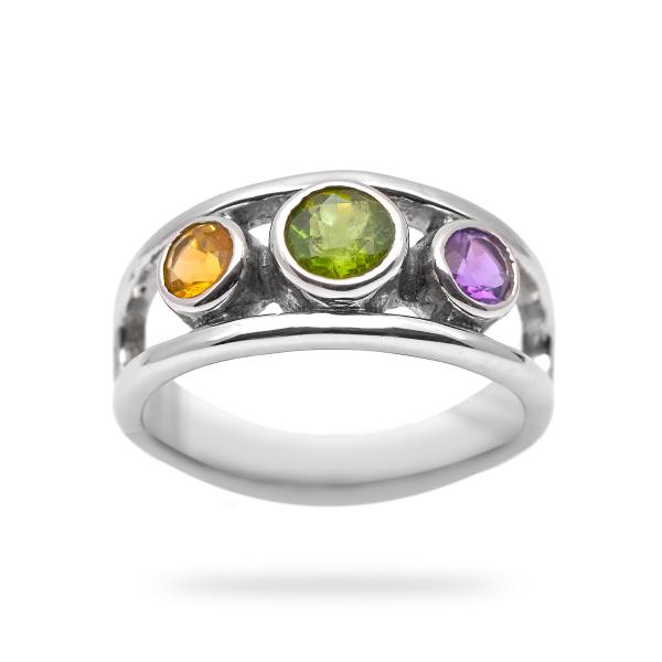 Bague peridot, citrine, amethyste argent Magalie